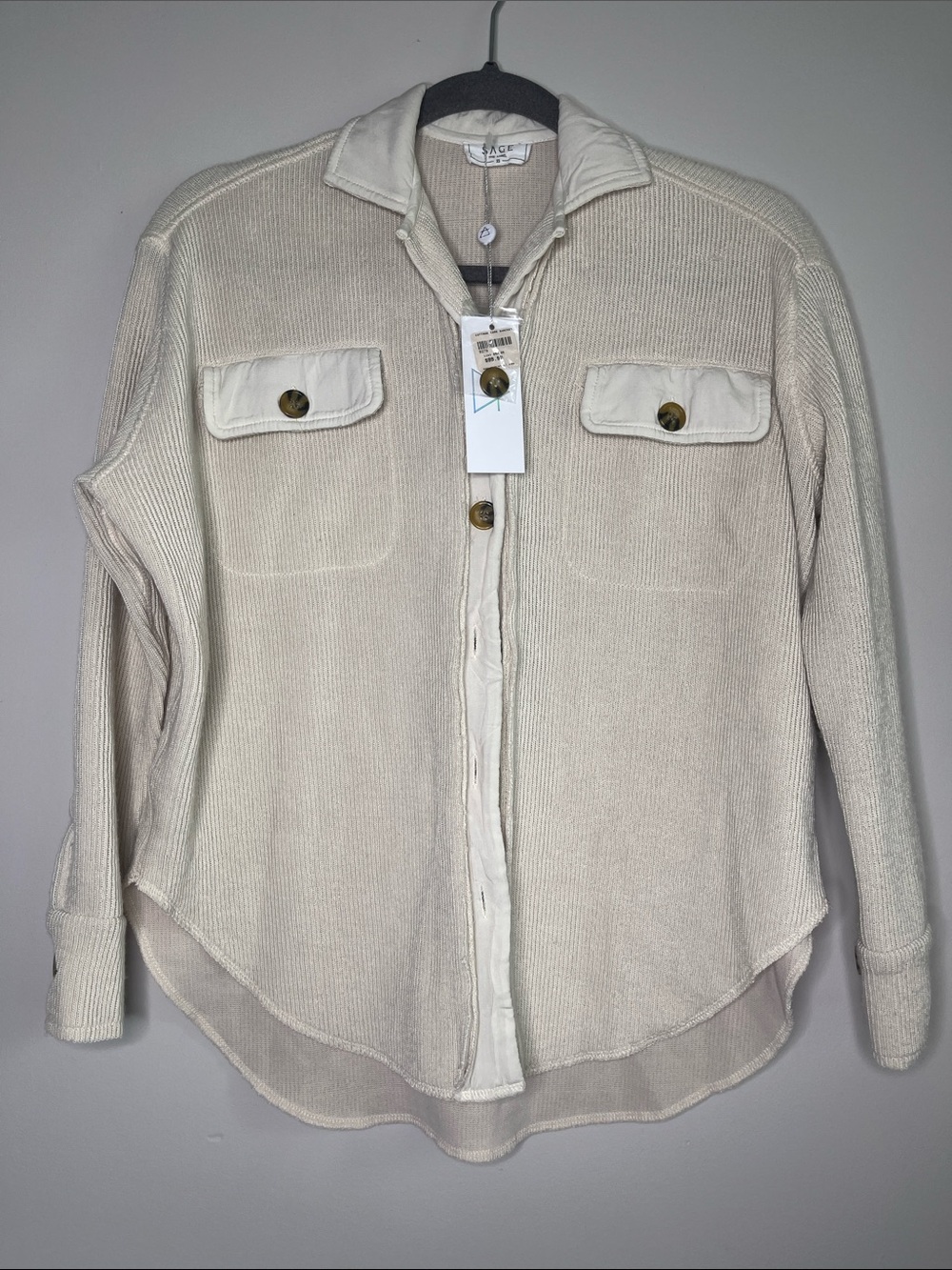 Sage The Label Cream Button-Up Shacket with Chest Pockets